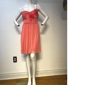 Le Chateau Coral Peach Sheer Mesh Floral Fit Flare Prom Wedding summer dress